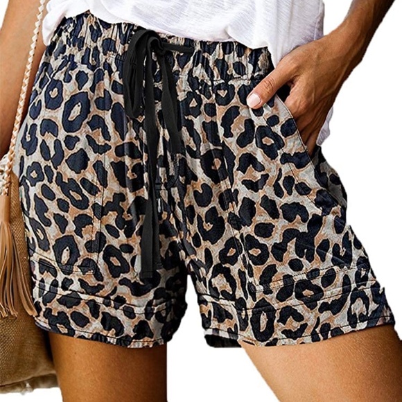 Pants - Leopard  Drawstring Elastic Waist with Pockets